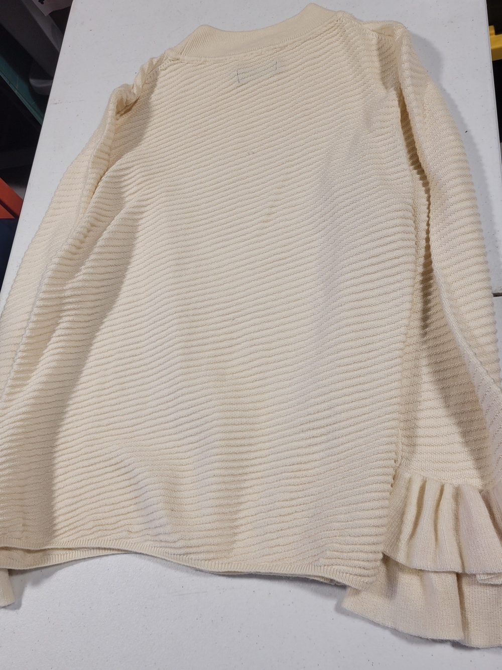 Karl Lagerfeld Cream Ruffle Cuff Ribbed Sweater - Picture 3 of 5